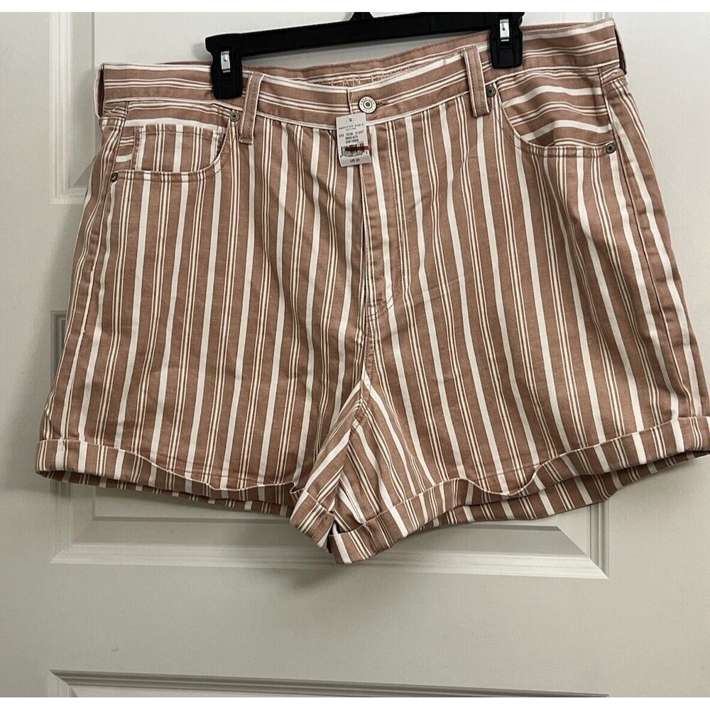 American Eagle Striped Pink White Denim Shorts Size 20R High-waisted  NWT
